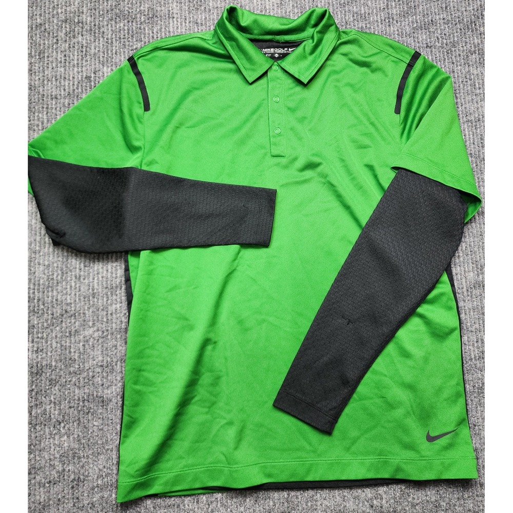 Nike Golf Dri-FIT Mens Medium Green Black Layered Long Sleeve Polo Shirt